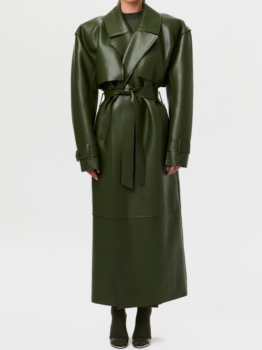 Lapel Long Leather