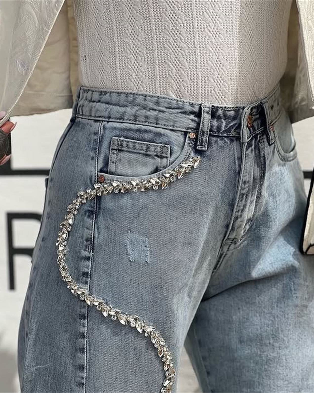 Trendy Rhinestone Straight Jeans