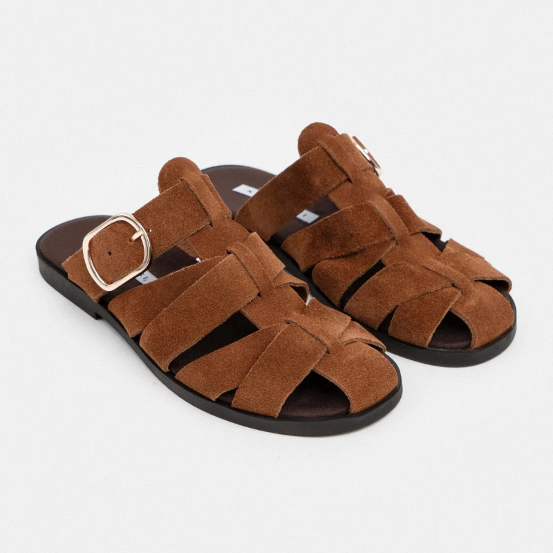 Suede Buckle Flat Slippers