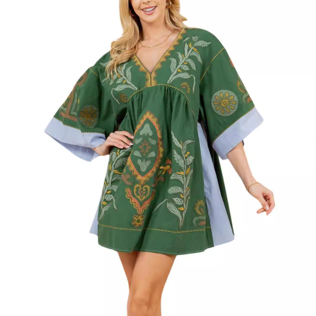V-neck Bohemian Print Dress