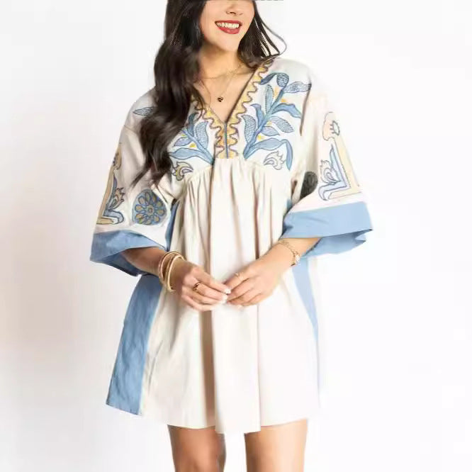 V-neck Bohemian Print Dress