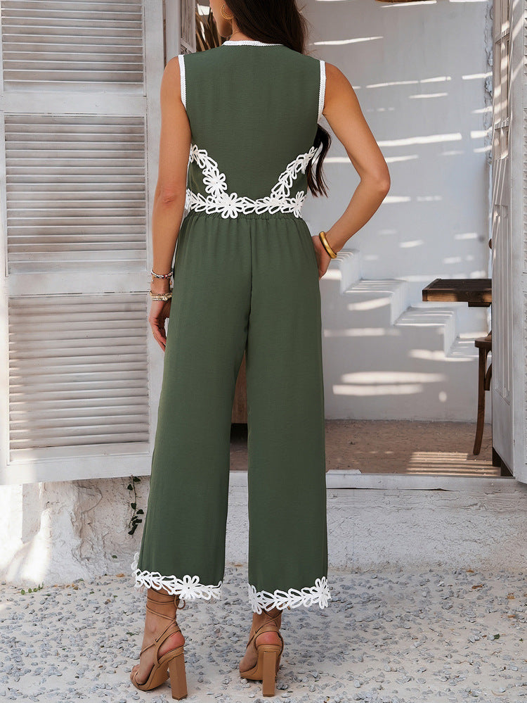 Leisure Vacation Style Geometric Contrast Suit