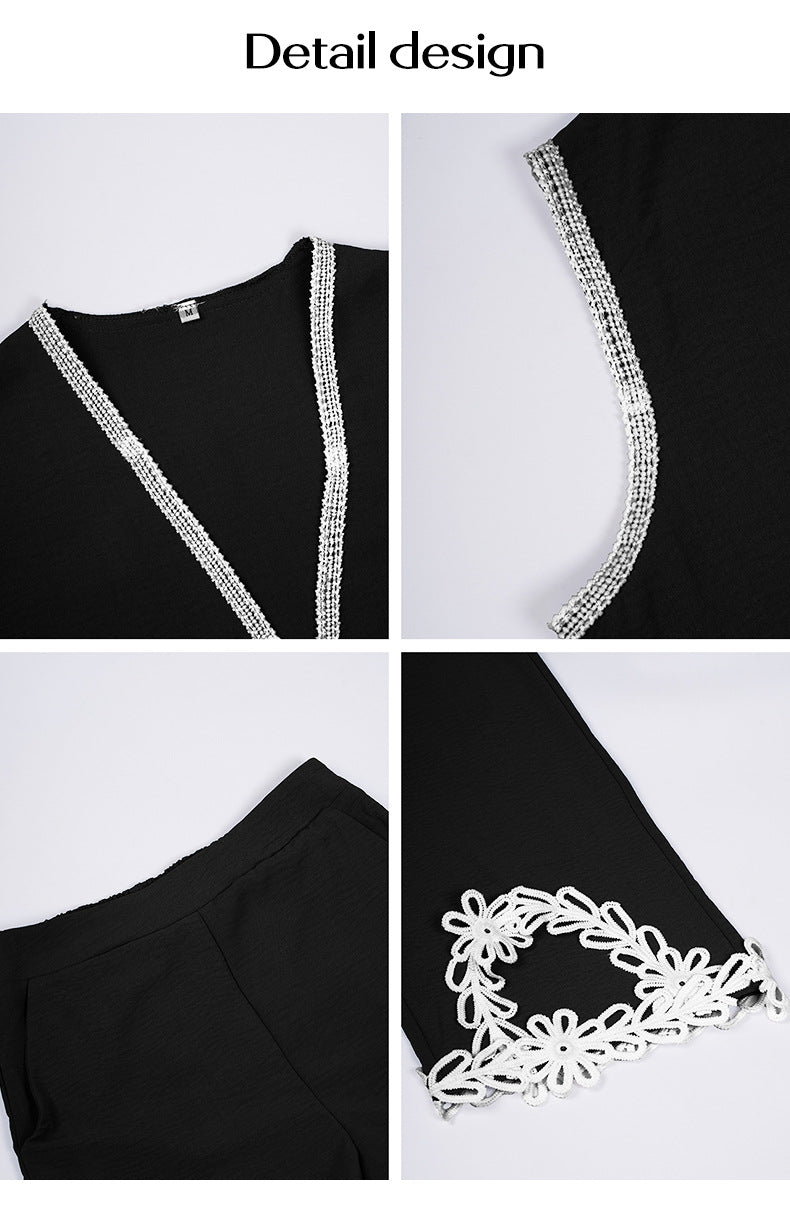 Leisure Vacation Style Geometric Contrast Suit