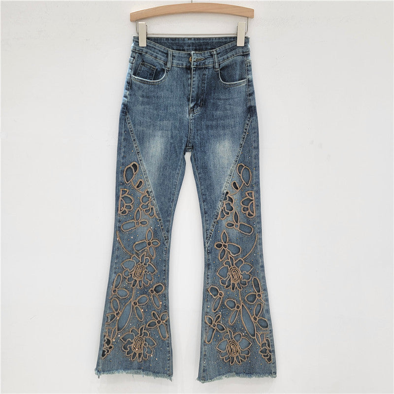 Hot-Drilled Hollow Embroidered Jeans