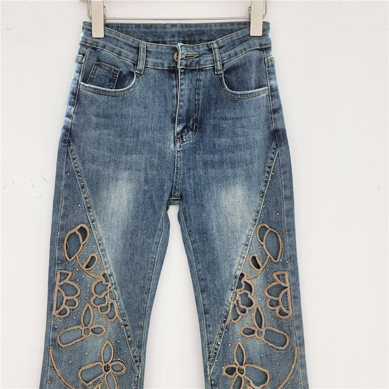 Hot-Drilled Hollow Embroidered Jeans