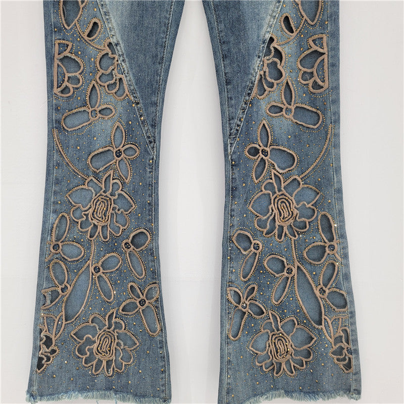Hot-Drilled Hollow Embroidered Jeans
