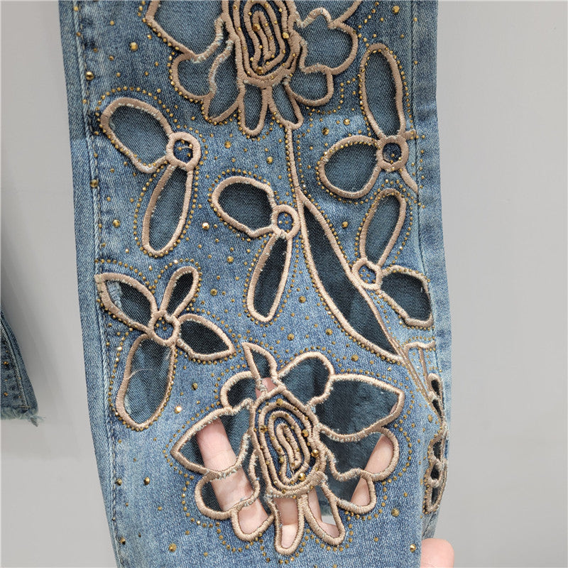 Hot-Drilled Hollow Embroidered Jeans