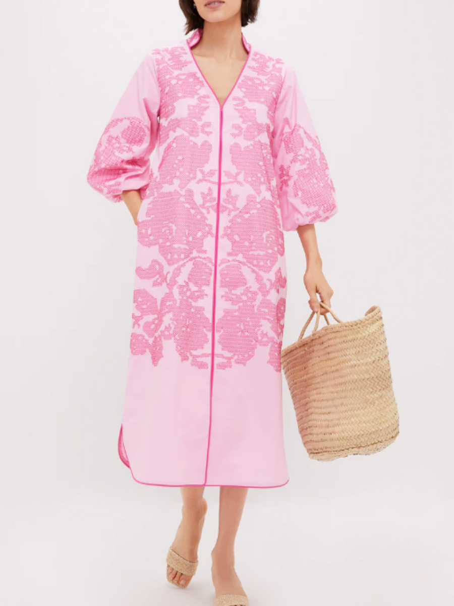 V-neck Embroidery Casual Dress