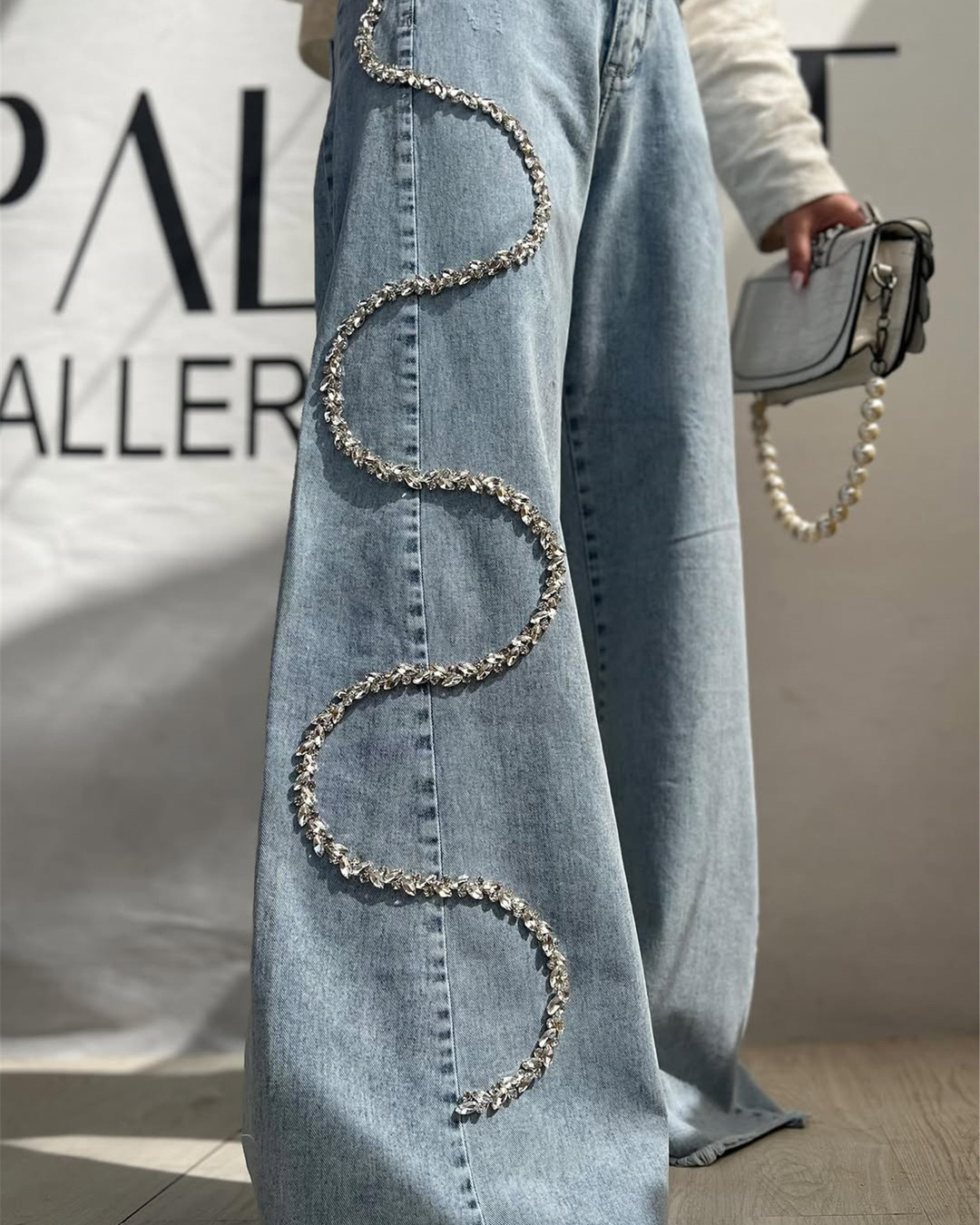 Trendy Rhinestone Straight Jeans
