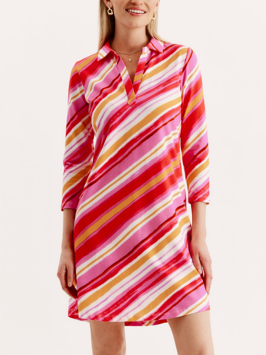 Polo Style Collar Stripe Dress