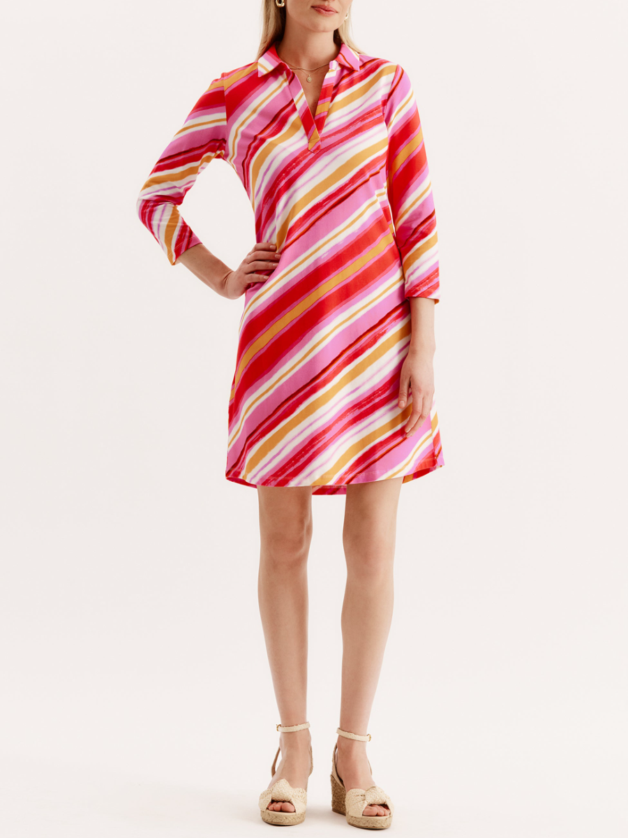 Polo Style Collar Stripe Dress