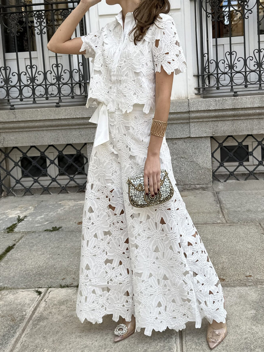 Solid Color Hollowed Out Two-Piece Set