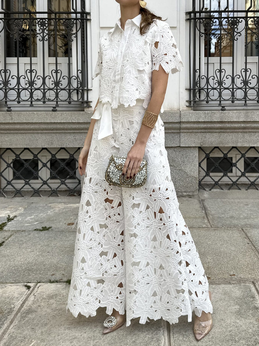 Solid Color Hollowed Out Two-Piece Set