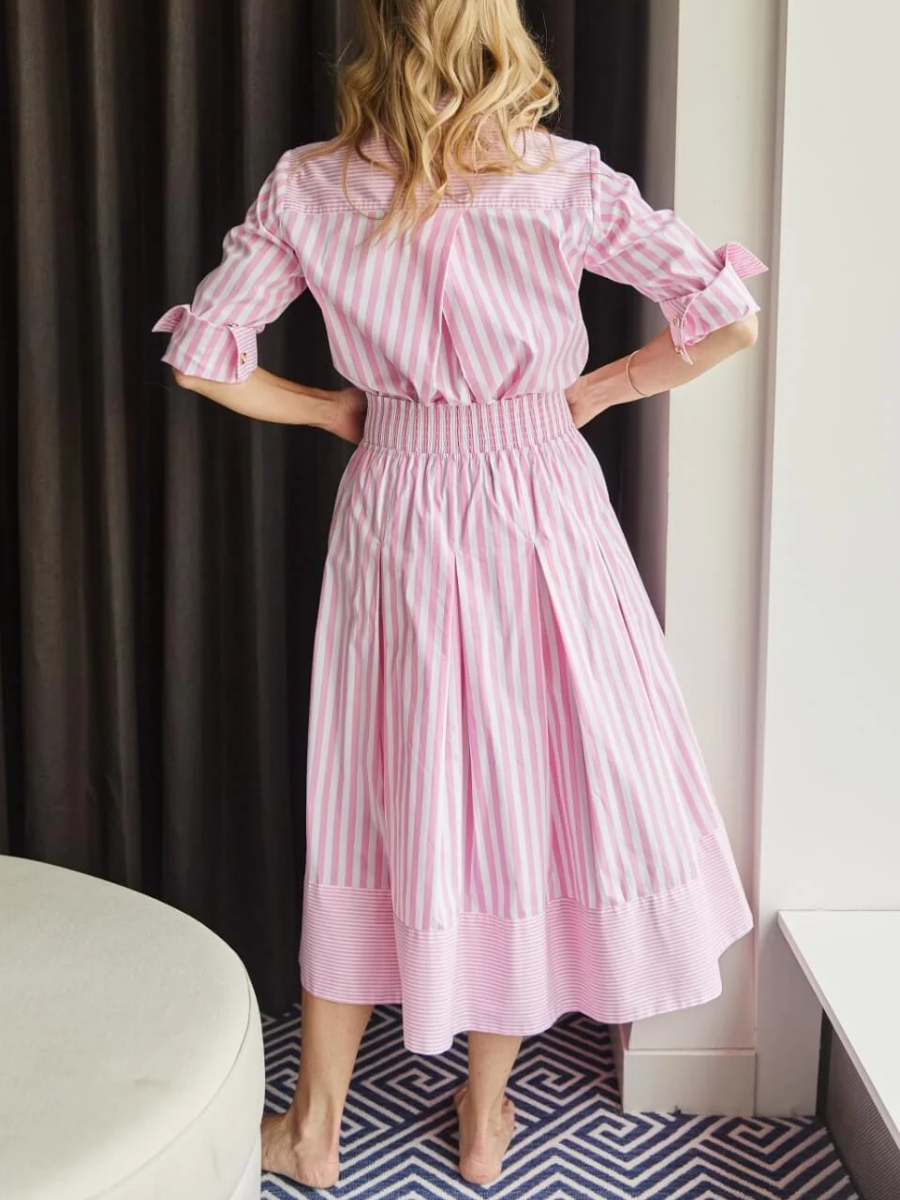 Comfortable Striped Shirt Two-Piece Mid-Dress