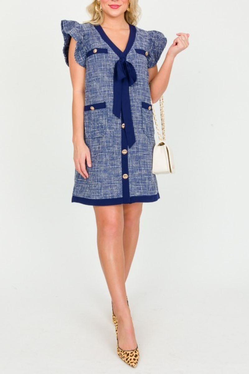 Tweed Bow Button Dress