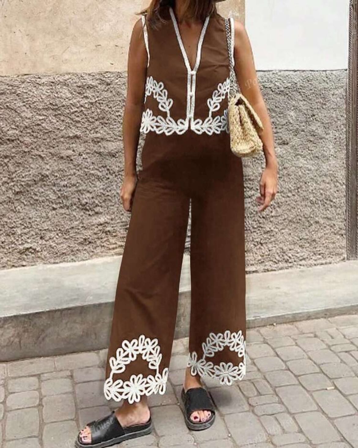 Leisure Vacation Style Geometric Contrast Suit