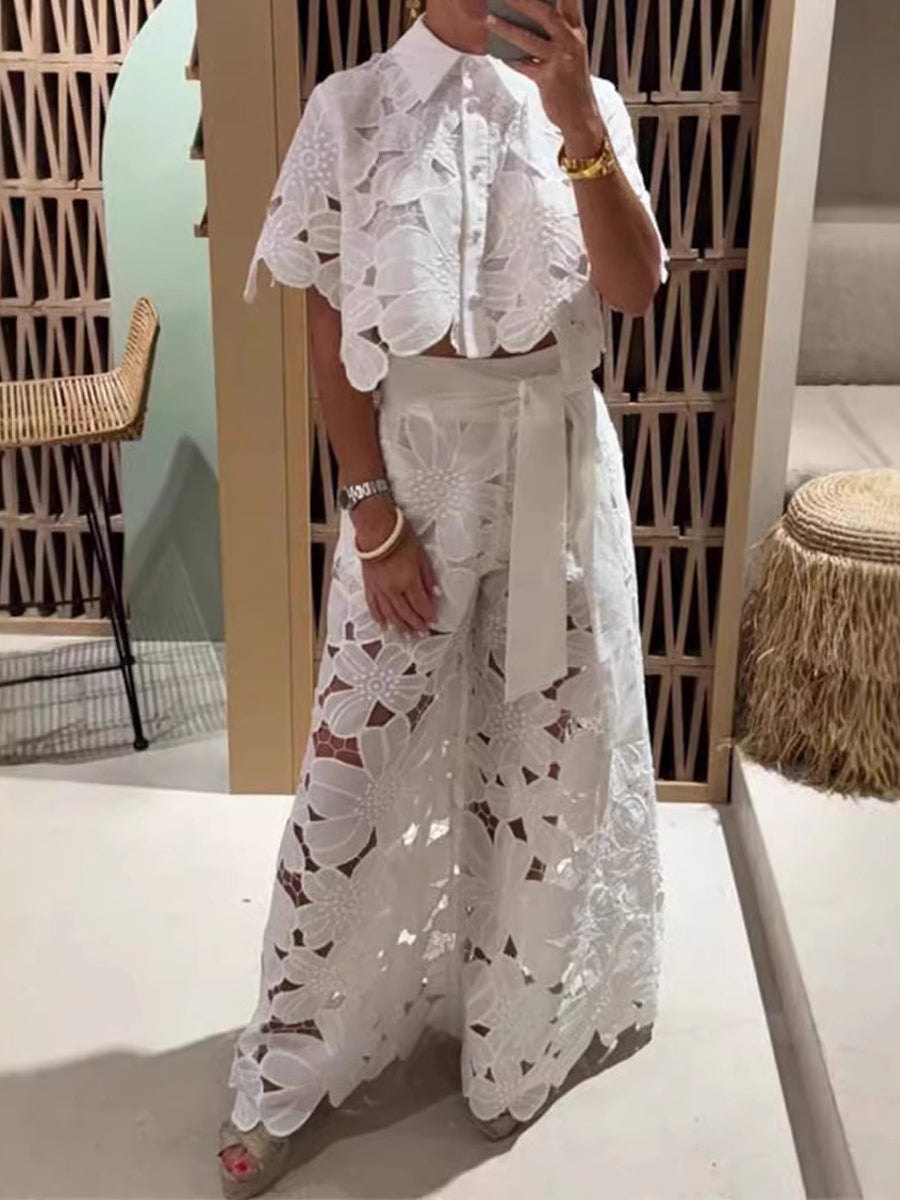 Solid Color Hollowed Out Two-Piece Set