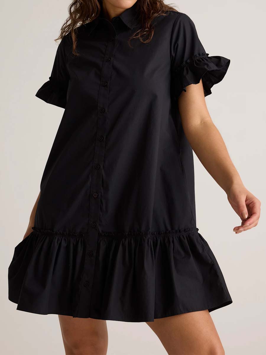 Short Sleeve Ruffle Shirt Dress