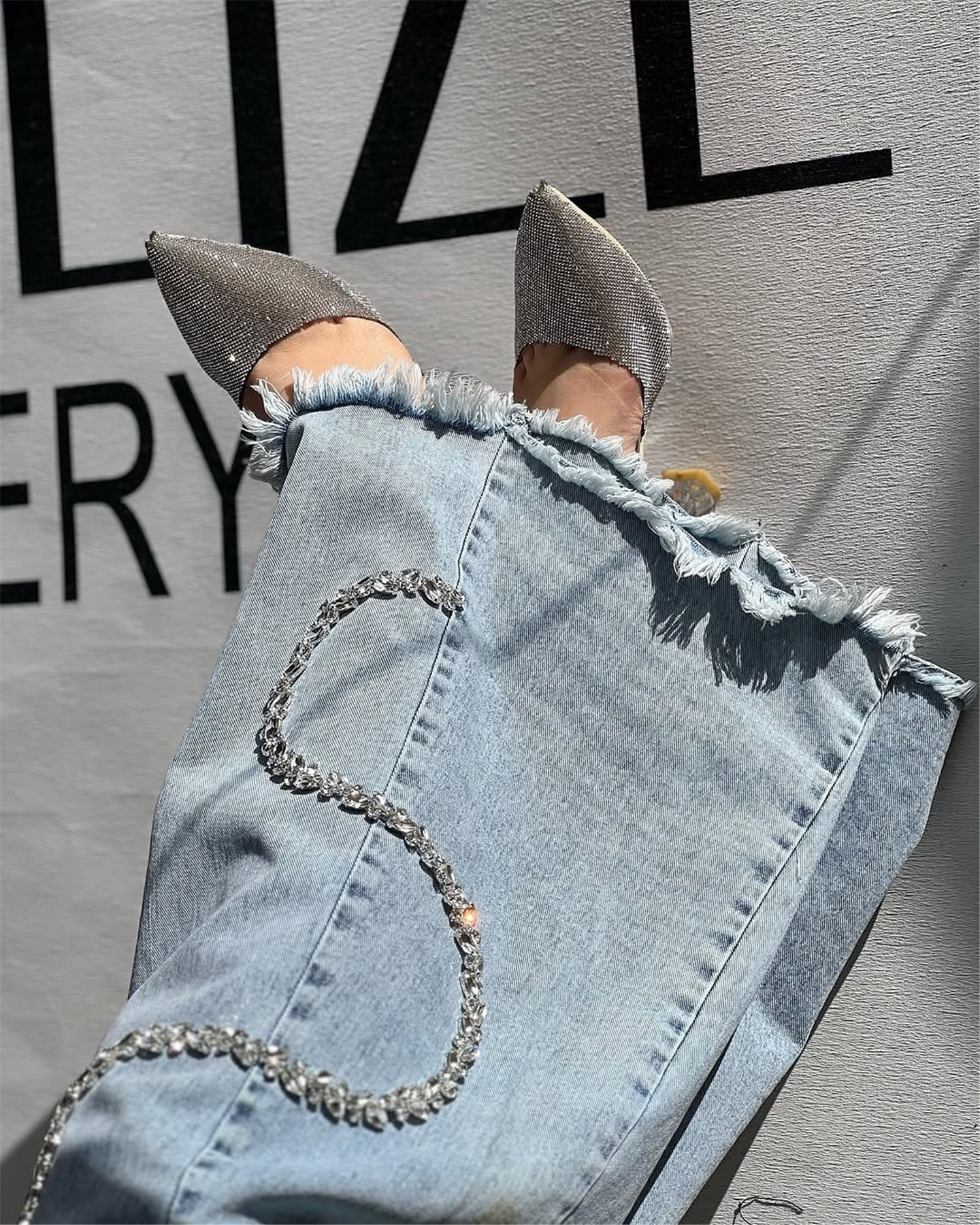 Trendy Rhinestone Straight Jeans