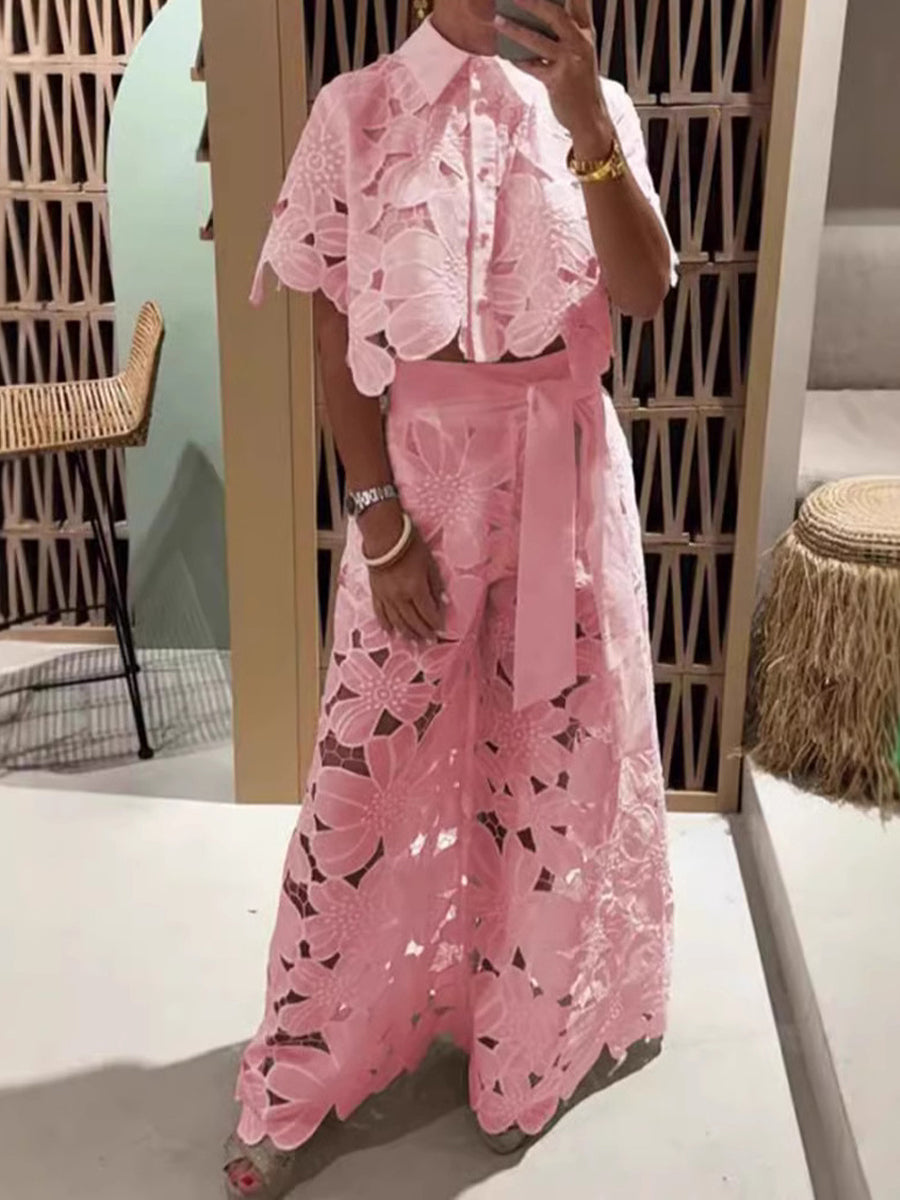 Solid Color Hollowed Out Two-Piece Set