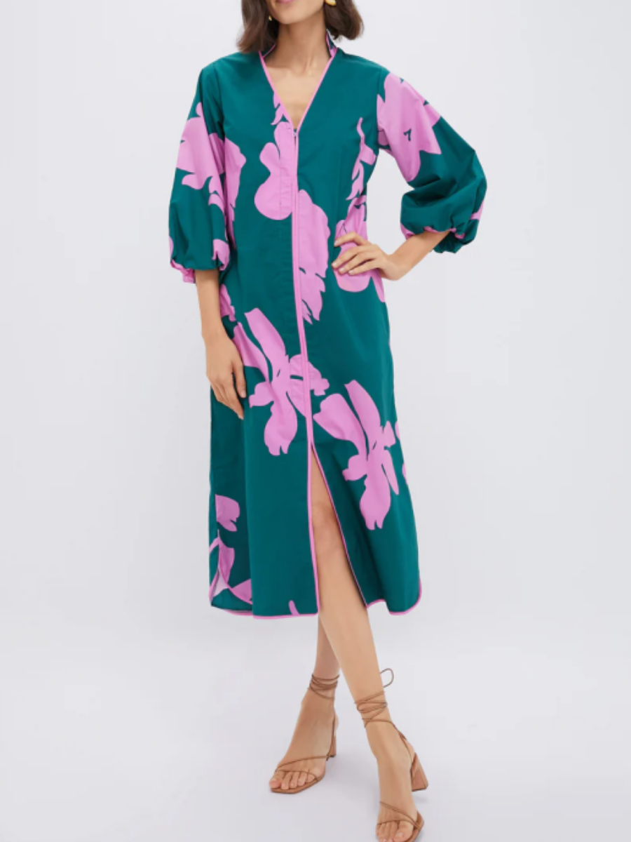V-neck Embroidery Casual Dress