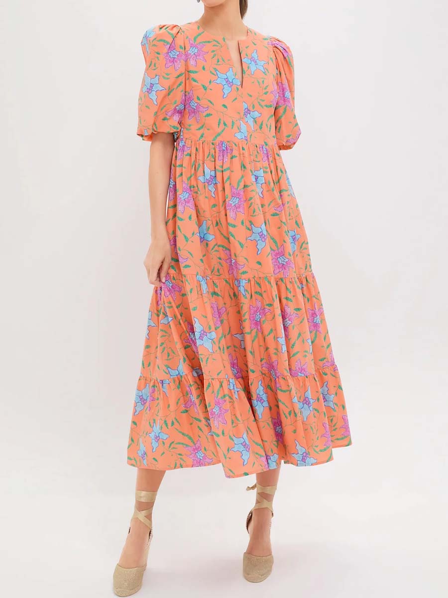 Floral Puff Sleeve Maxi Dress