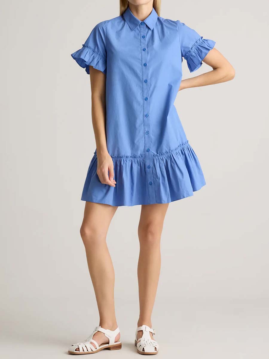 Short Sleeve Ruffle Shirt Dress