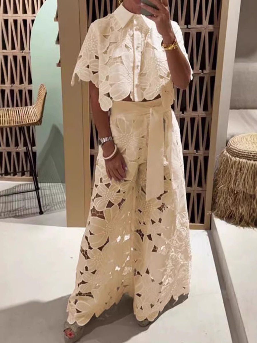 Solid Color Hollowed Out Two-Piece Set
