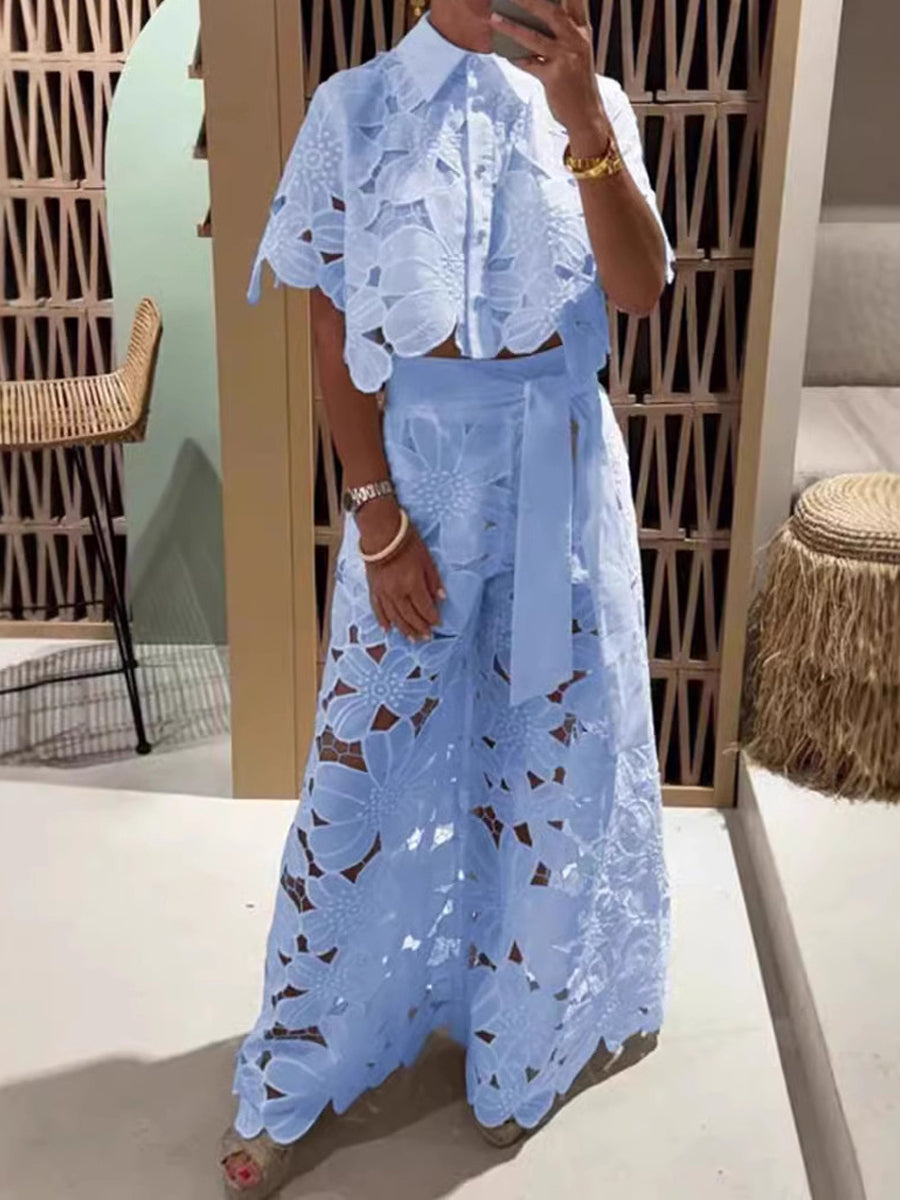 Solid Color Hollowed Out Two-Piece Set