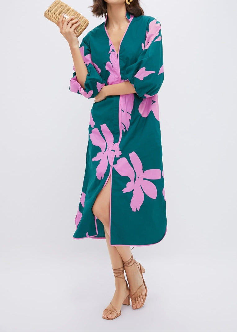 V-neck Embroidery Casual Dress