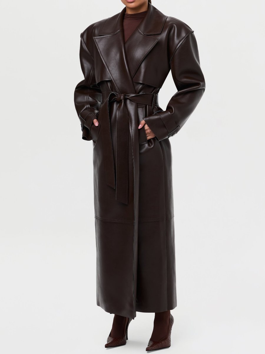 Lapel Long Leather