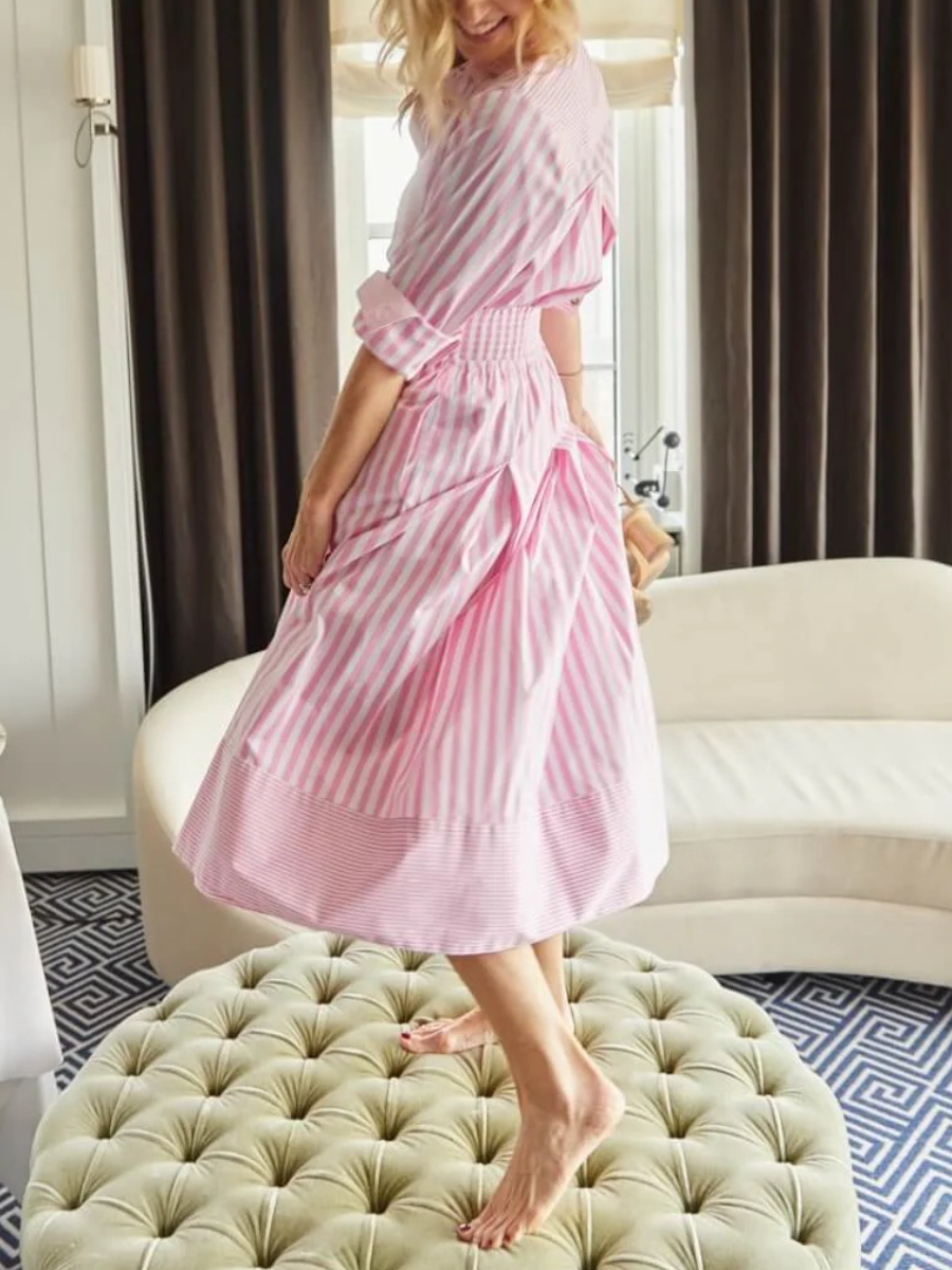 Comfortable Striped Shirt Two-Piece Mid-Dress