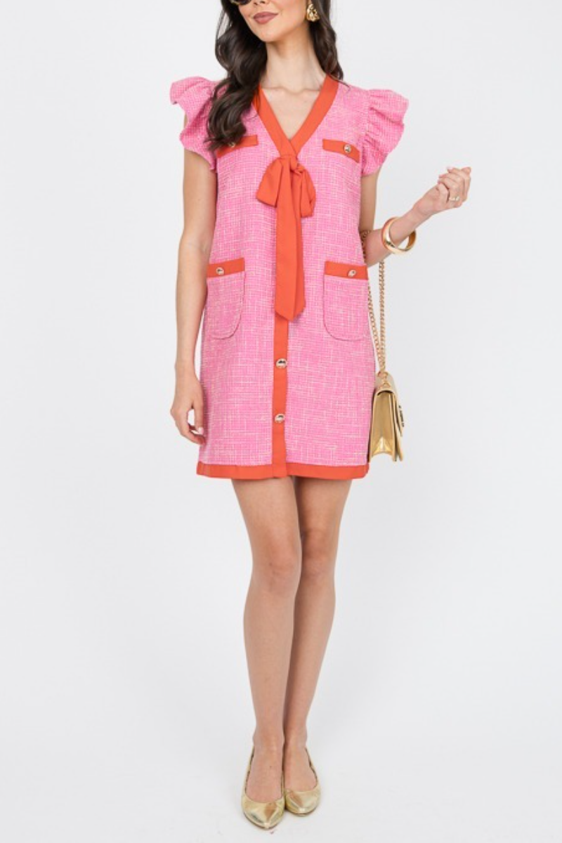 Tweed Bow Button Dress