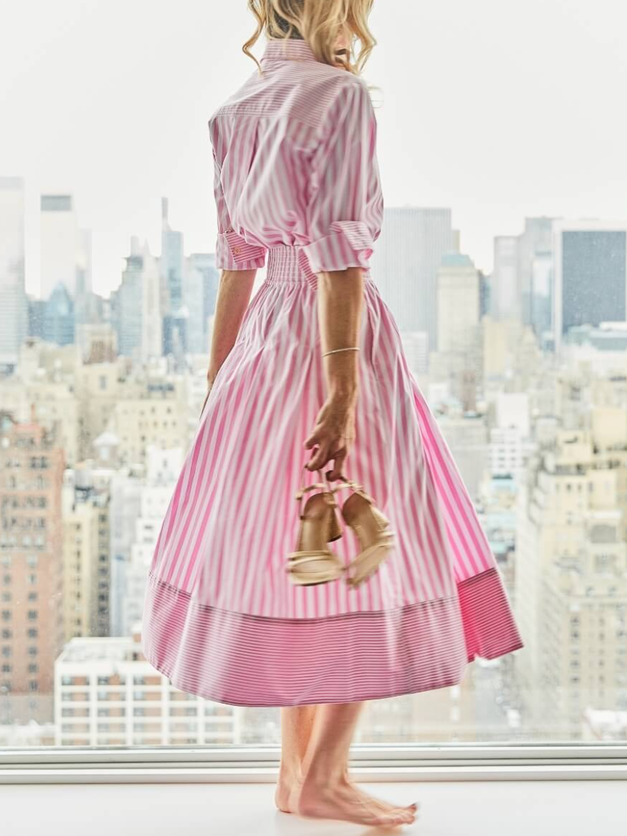 Comfortable Striped Shirt Two-Piece Mid-Dress