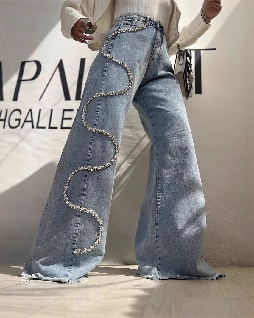 Trendy Rhinestone Straight Jeans