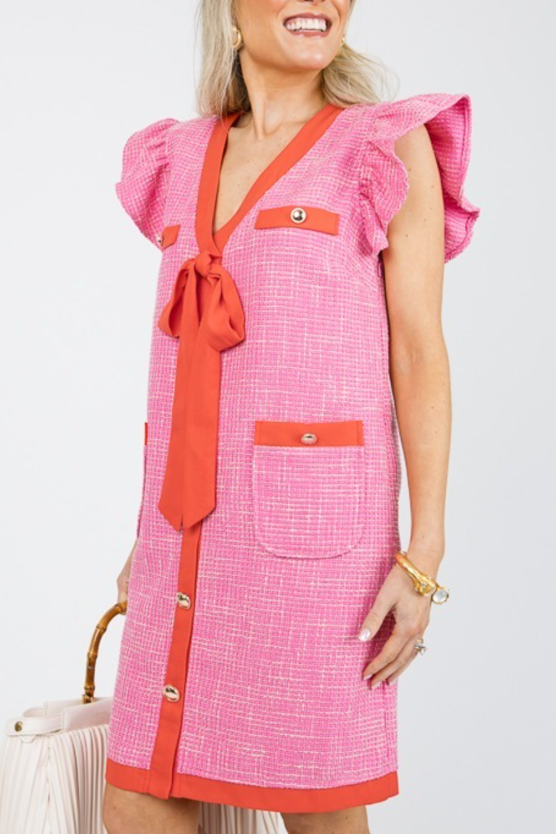 Tweed Bow Button Dress