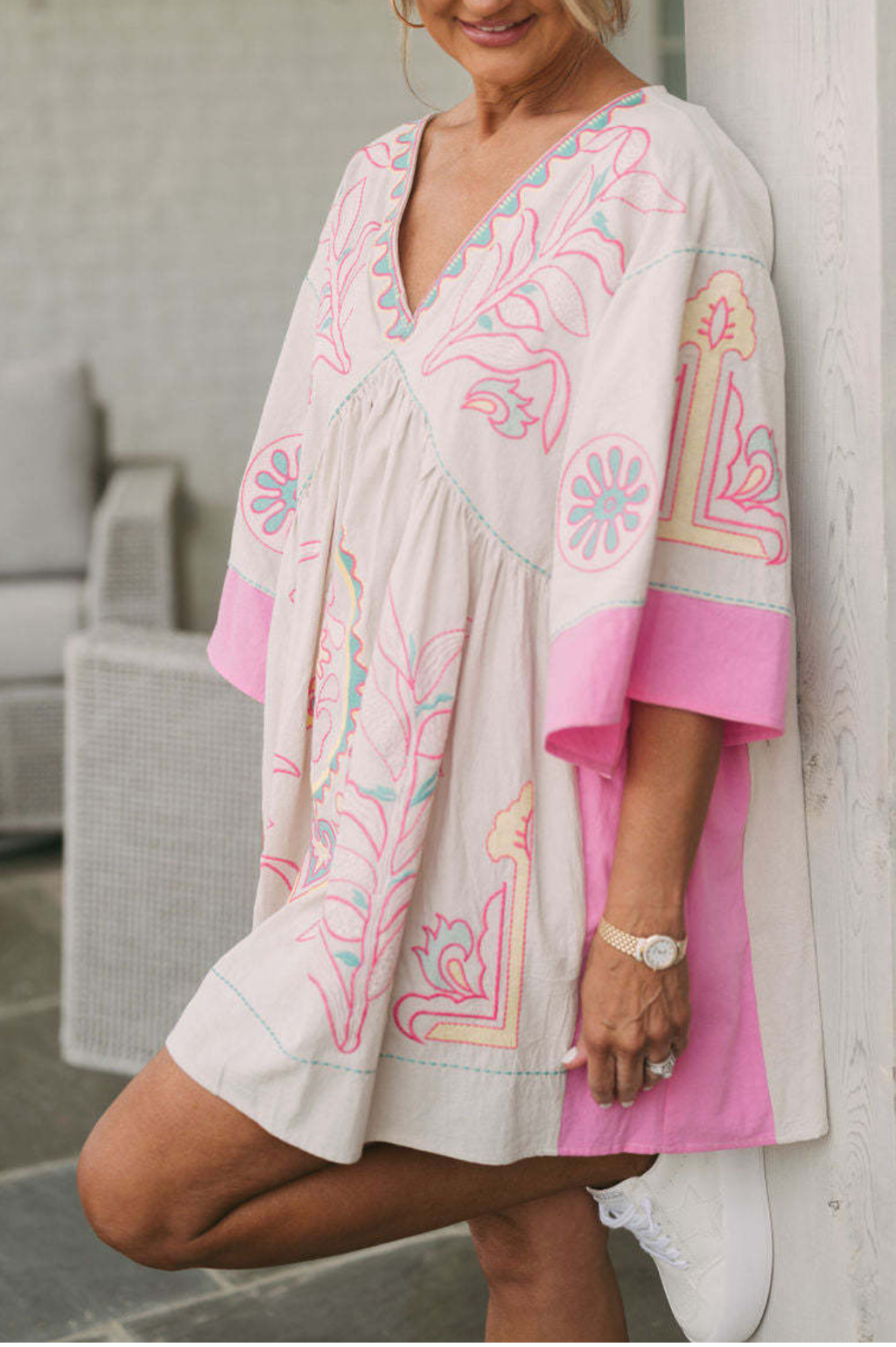 V-neck Bohemian Print Dress