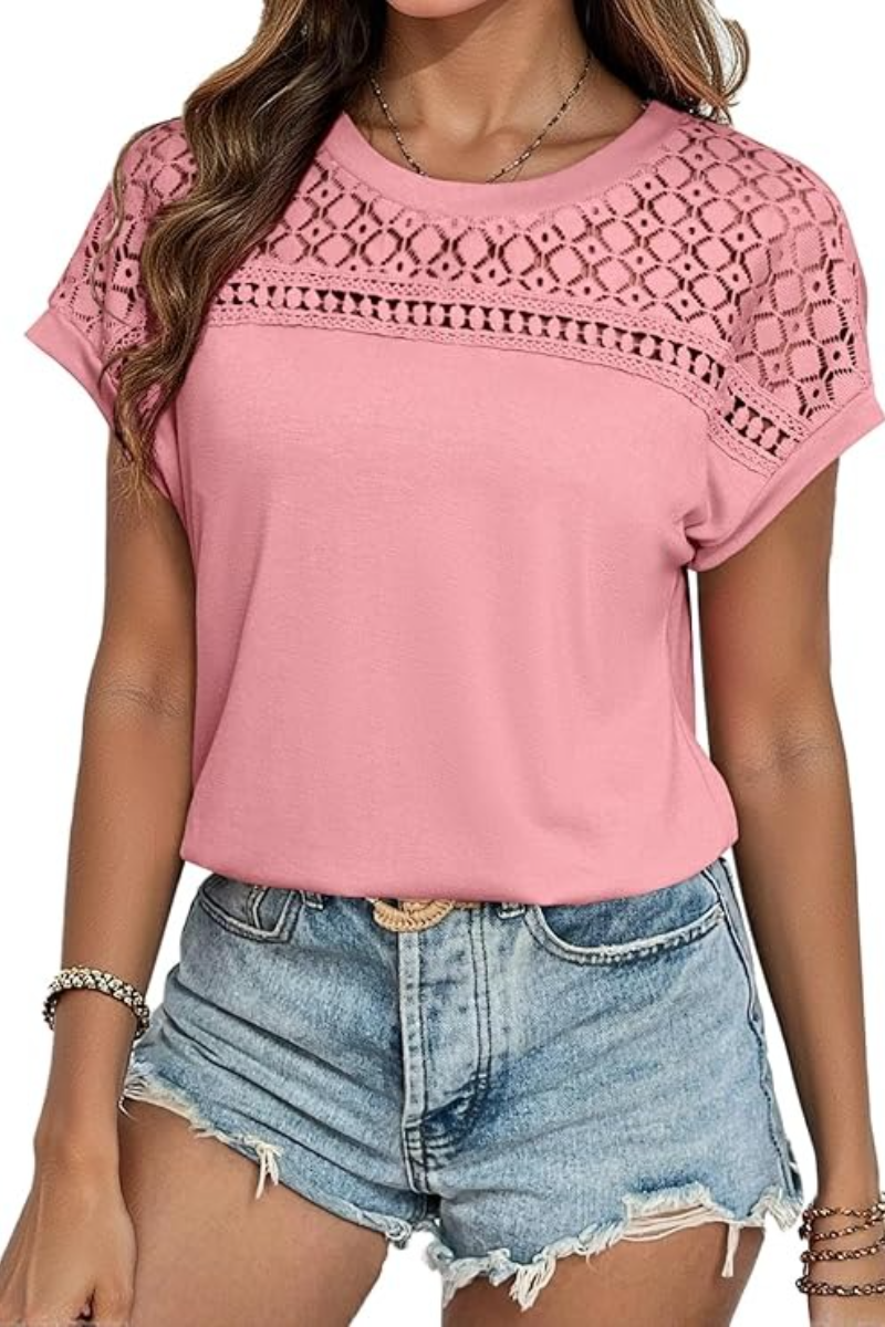 Trendy Short Sleeve Crewneck Knitted Blouses