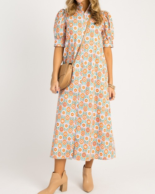 Floral Button Midi Dress