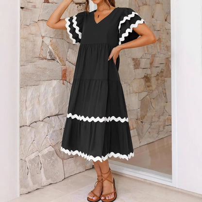 Vacation Style V-neck Dress