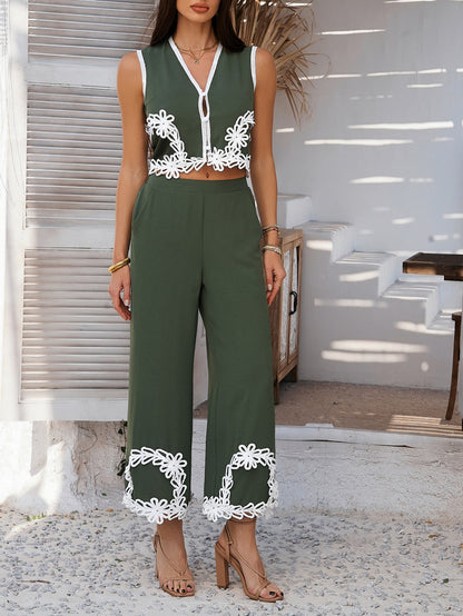 Leisure Vacation Style Geometric Contrast Suit