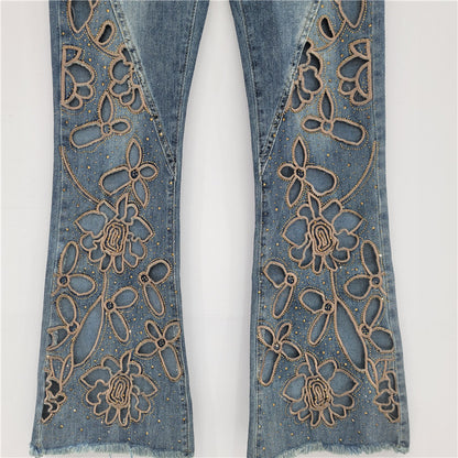 Hot-Drilled Hollow Embroidered Jeans
