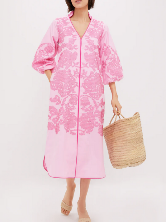 V-neck Embroidery Casual Dress