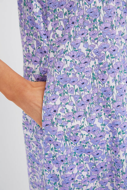 Purple Poppies Ruffle Collar Cotton Maxi Dress