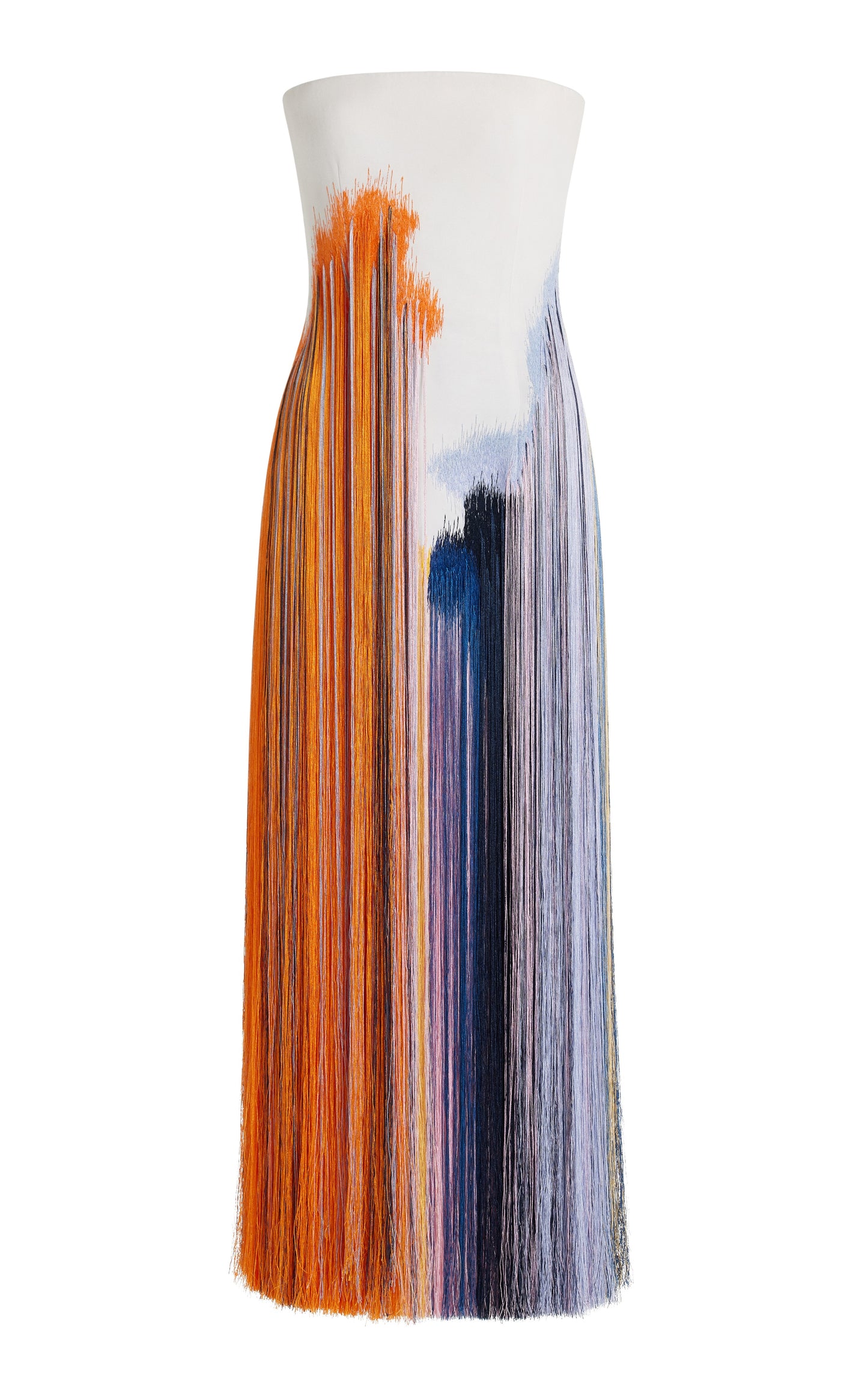 Fringed Crepe Strapless Midi Dress