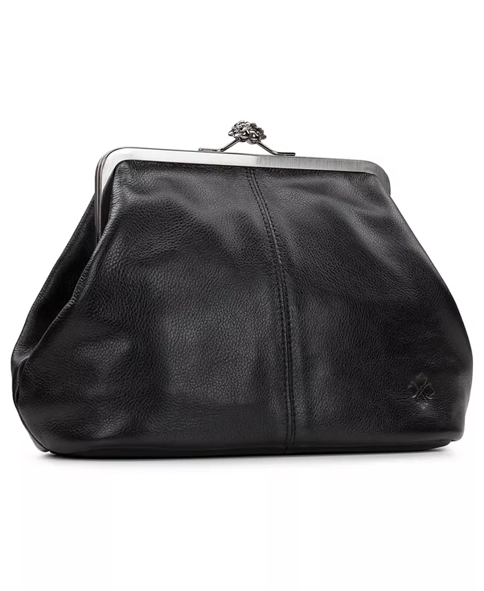 Classic Kiss-lock Closure Adorned Leather Bag