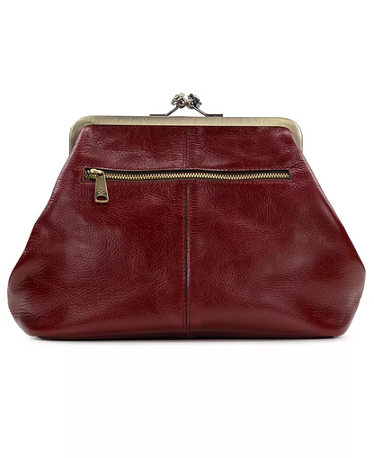 Classic Kiss-lock Closure Adorned Leather Bag