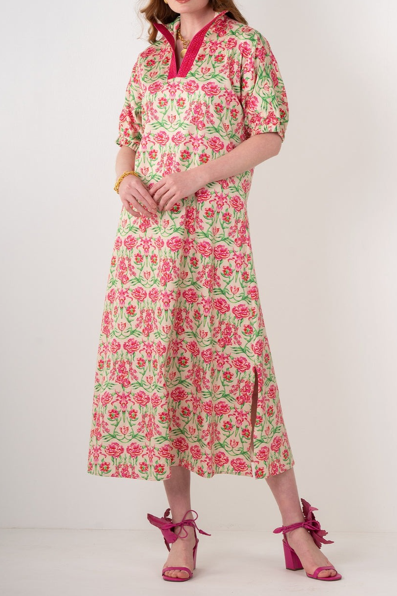 Classic Stand Collar Floral Print Maxi Dress