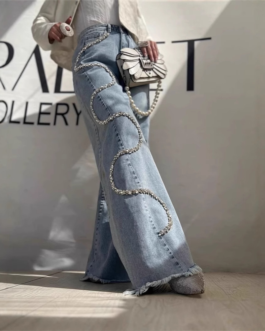 Trendy Rhinestone Straight Jeans