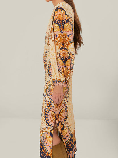 Printed Silt Hem Boho Maxi Dress